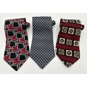 Lot 3 Men's Neckties 100% Silk Ziggurat By Mulberry Maroon Black Blue Green Tie